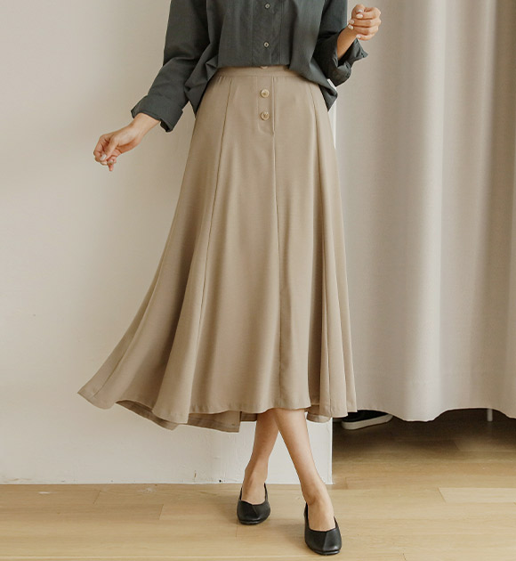 <br>9DA20859HH_Halu Long Flare Button Skirt