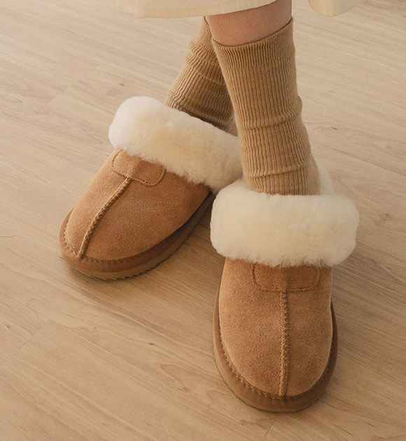 <br>9DA23920HH_Real cow leather fleece slippers