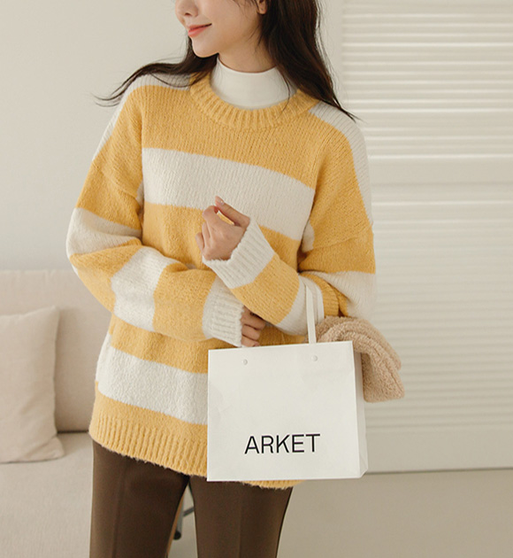 9DA24473JJ_Luo striped loose fit thick knit wear