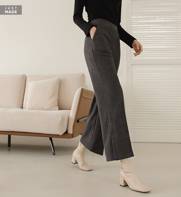 9OA0504JJ_ rib banded double split brushed slacks