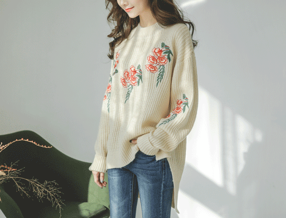 <br>6DA11929BB_Soy Flower Embroidery Long knit wear