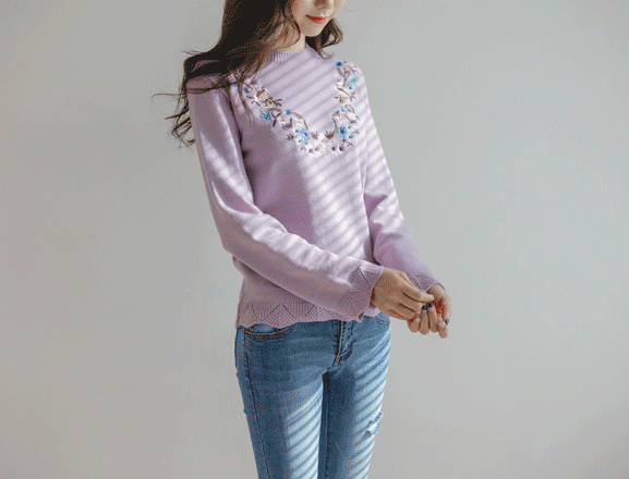<br>6DA11998BB_Lilac Flower Embroidery knit wear