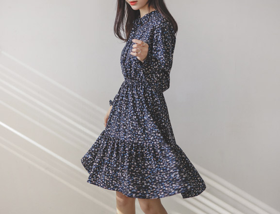 <br>7DA12038CC_Stella Ribbon Neck Printed Dress