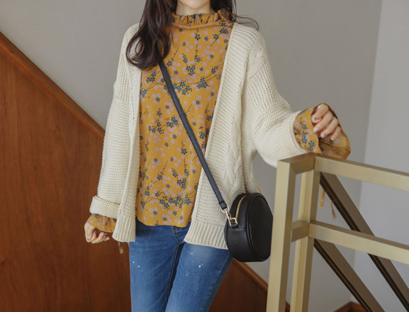 <br>7DA12074BB_ Thick Twisted Open Cardigan