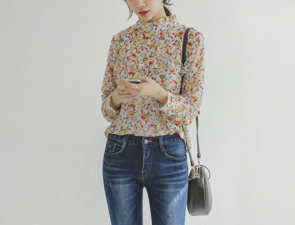<br>7DA12119CC_Muse flower print frill blouse
