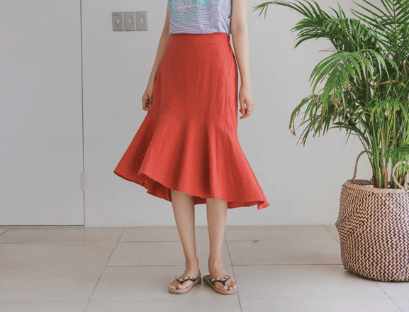 <br>7DA12805AA_Linen Imbalanced Peplum Skirt