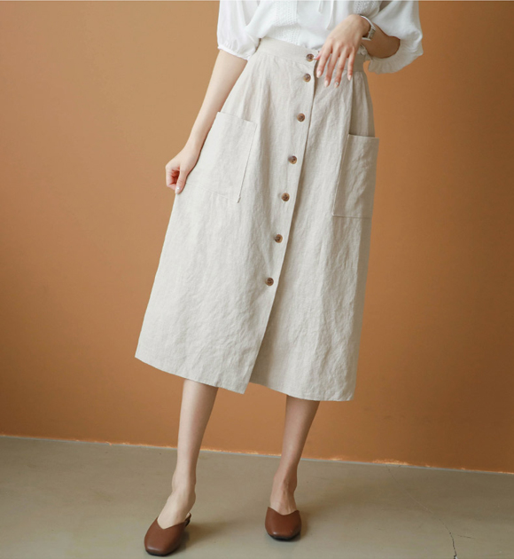 <br>9DA16853AA_Tao front button linen skirt