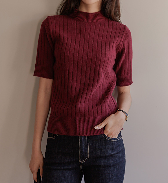 8DA26949HH_winter color raccoon thick corrugated short sleeve knit wear
