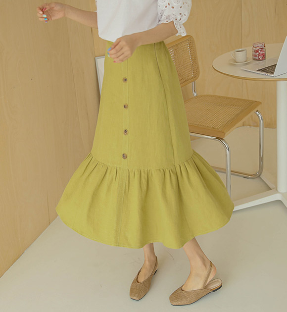 <br>8DA19572AA_Jude Linen button-decorated knee-length skirt