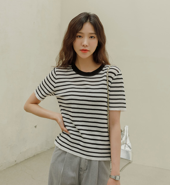 8DA27964AA_ KP Summer striped short sleeve knit