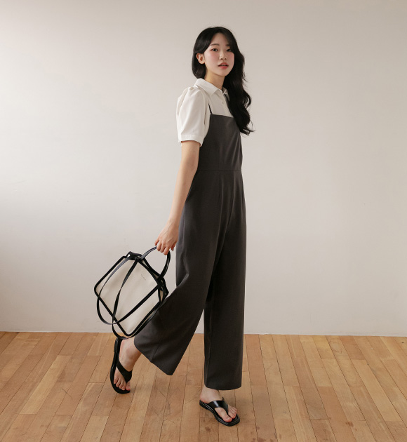 9DA28011HH_ Sand shoulder strap adjustable jumpsuit
