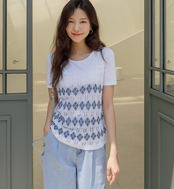 8DA27967KK_Homol Argyle 3D Corset top