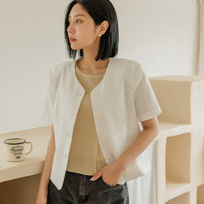 8DA28124KK_Copal Linen collarless short sleeve jacket