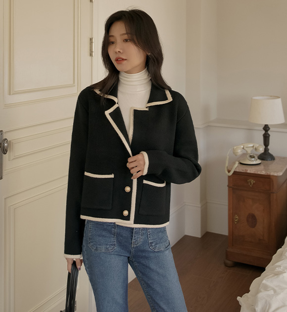 6DA28913KK_Berlin color combination collar knit jacket