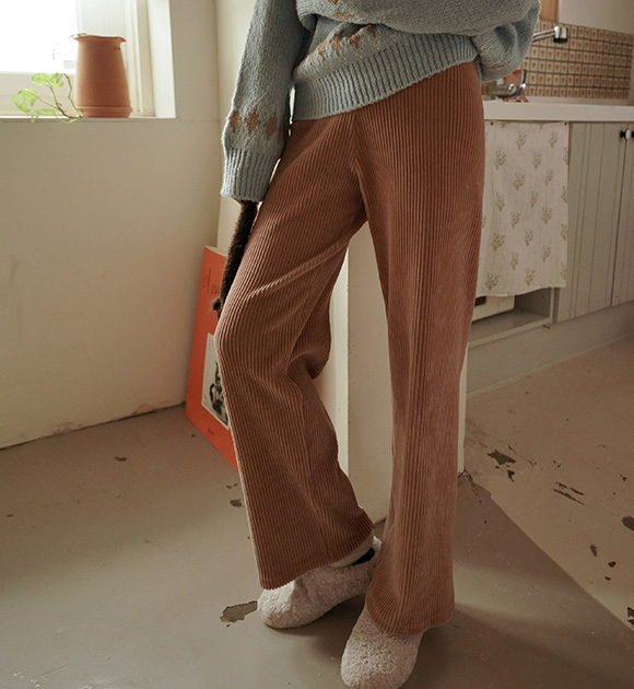 8OA0620AA_Easy-wear Velour Ribbed Waistband pants(Short/Long)