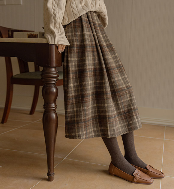 5DA29387NN_Kedi napping lining Pleats check skirt