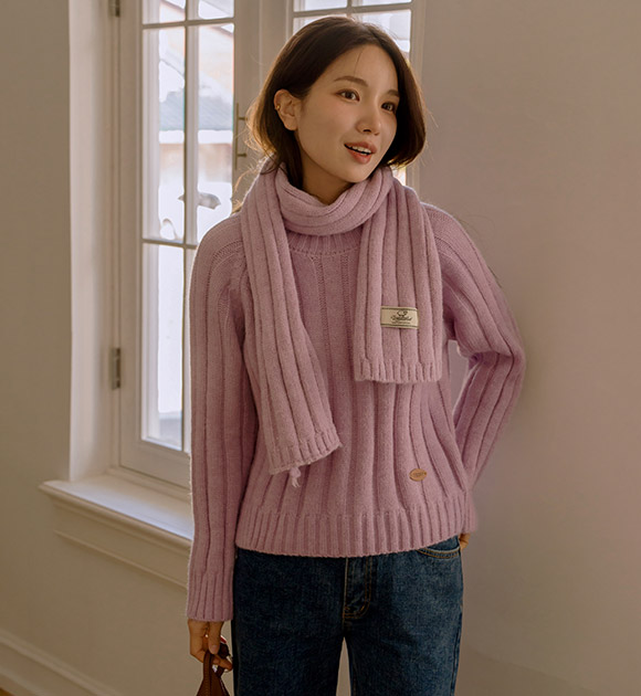 4DA30912NN_Candy Ribbed Knitwear Set (with Muffler)