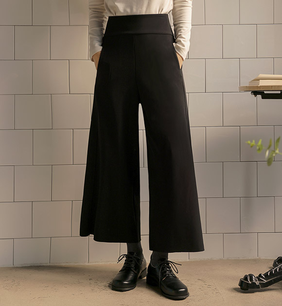 5DA30920NN_Menny Spandex Brushed Wide Crop Slacks