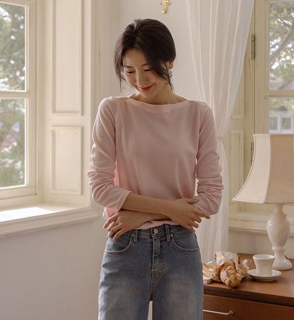 8DA29613SS_Basic Boat Neck Long Sleeve T-shirt
