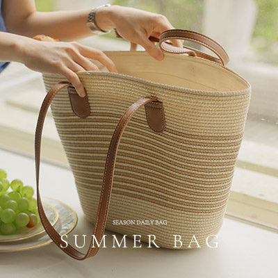 8DD00045NN_Fine stripe color combination weave basket bag