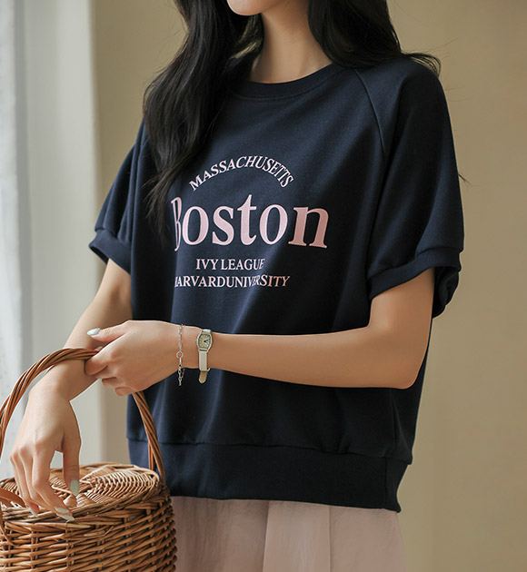 6DA29947LJ_Boston Lettered Short-sleeved Sweatshirt