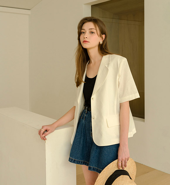 OA0704JJ_[JUST BETTER]Two button Linen short-sleeved jacket