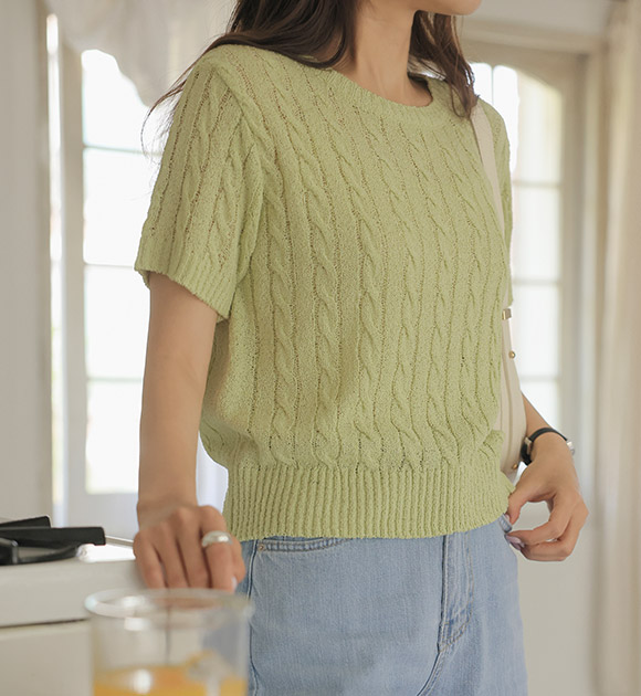 5DA29986NN_Basic item Twisted boucle short-sleeved knitwear (Round/V-necked tee)