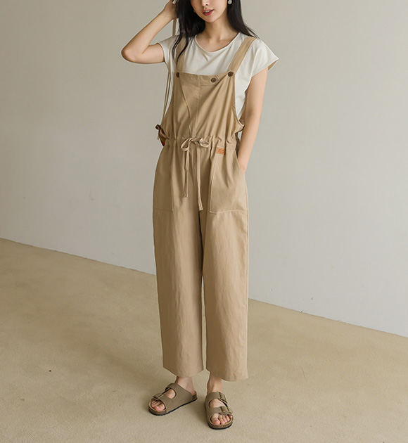 6DA30058YY_Wilson Leather Patch Linen Dungarees