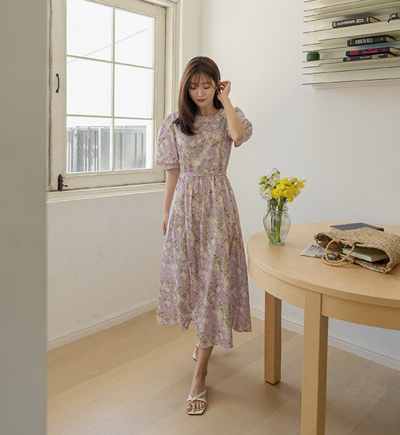 6DA30100NN_Bright Flower Puff Dress