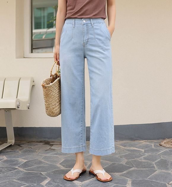 6DA30191LJ_Refreshing Light Blue Dart Line Cropped Jeans