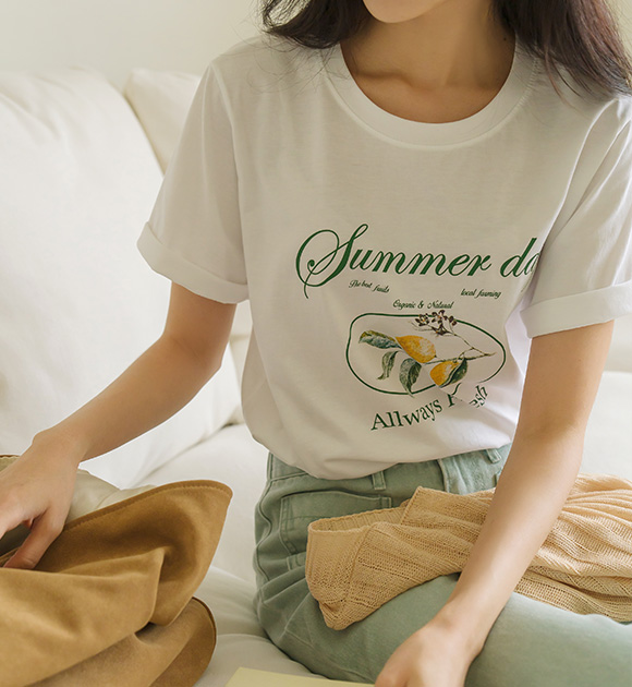 5DA30309YY_Fresh Lemon Printing Short-sleeved T-shirt