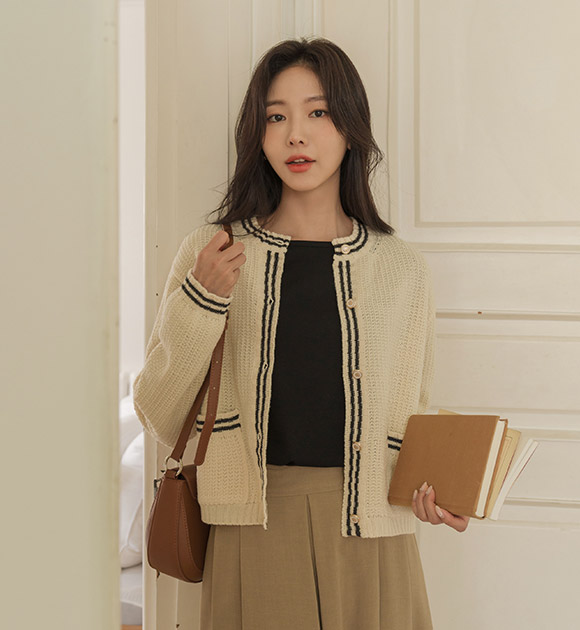 5DA30352NN_Bobo Line Color-matched Pocket Cardigan