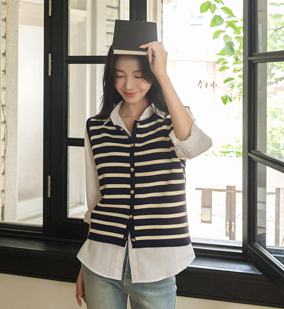 5DA30356AY_Gold Button Stripe Vest