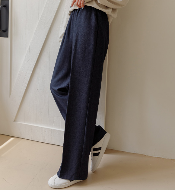 8OA0606HH_Flowy surround waistband denim slacks