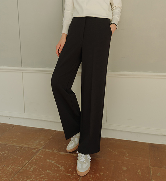 5OA0607HH_Fitz Stretchy Spandex Black Basic Slacks (Straight/Bootcut/Wide)