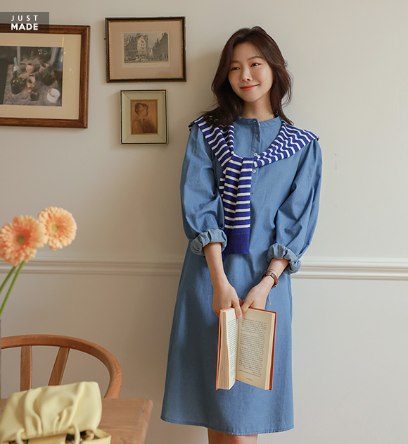 9OA0517JJ_ Light hedging blue half open dress (Beltset)