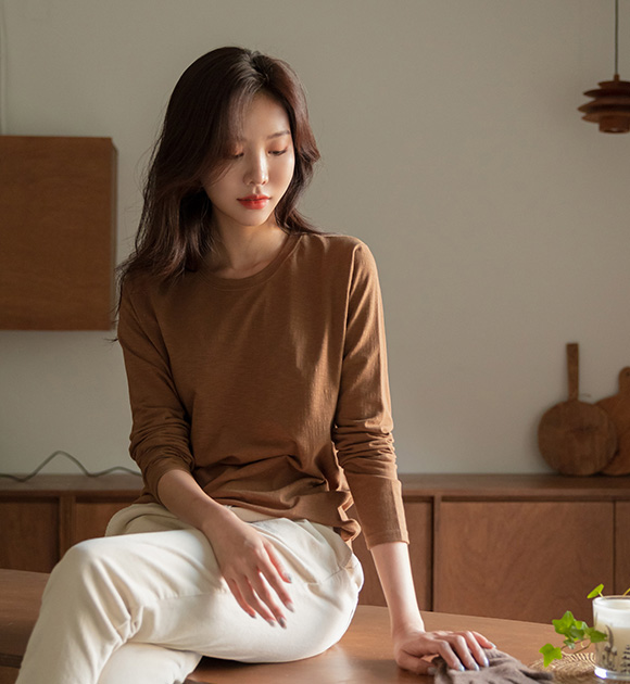 8DA26307KK_ Autumn Sok Basic Slub Long Sleeve Tee