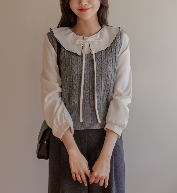 8FO0196KK_Giden Cable Crop knit wear Vest