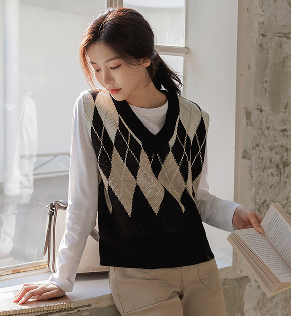 8DA27035KK_Beacon Argyle knit wear Vest