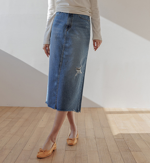 8DA27082HH_Geldic back banded cutting denim skirt