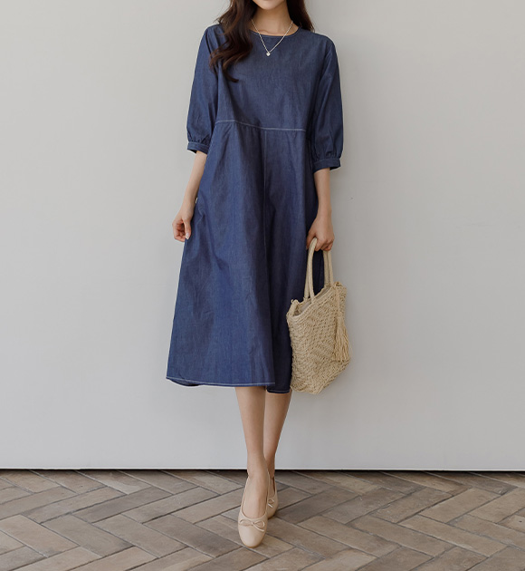 8OA0577HH_Cooling stitch Chambray Dress