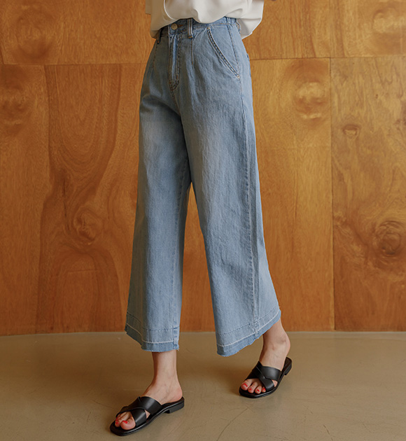 5DA27940AA_ Menzi two-tone washing wide cropped jeans