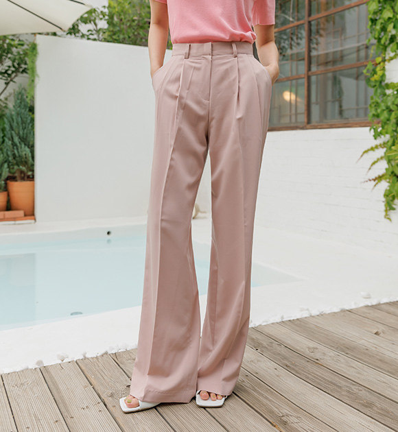 8DA28130KK_ Knock D Two Pintuck 6Color Wide Slacks