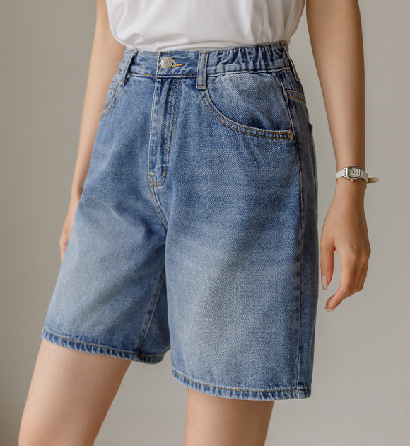 6EJ275KK_Tantanjean Catwash comfortable waistband denim shorts