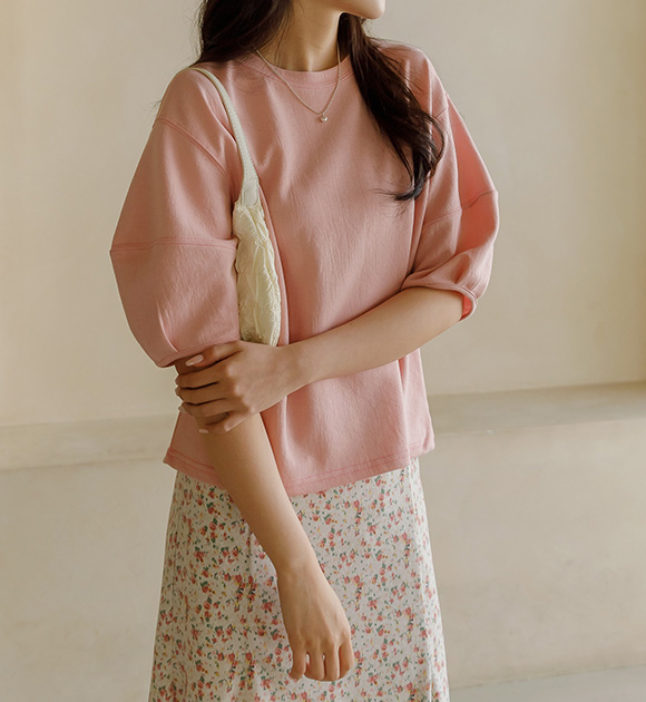 8DA28474AA_Duting Balloon Incision Sleeve Short-sleeved shirt