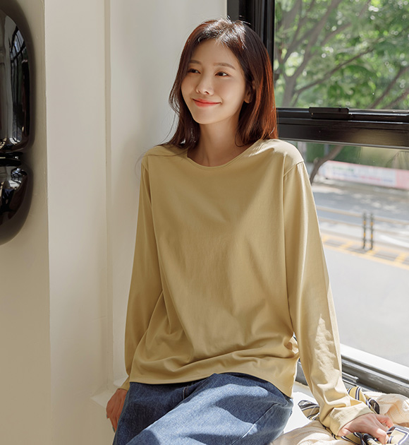 8DA28553KK_[J-BASIC] Tingter Binded neck loose fit Round Tee