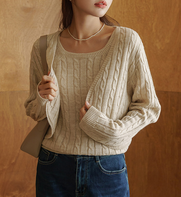 5CS00010HH_[Outfit set] Port Wool Bolero Cardigan+Short Sleeve Knit