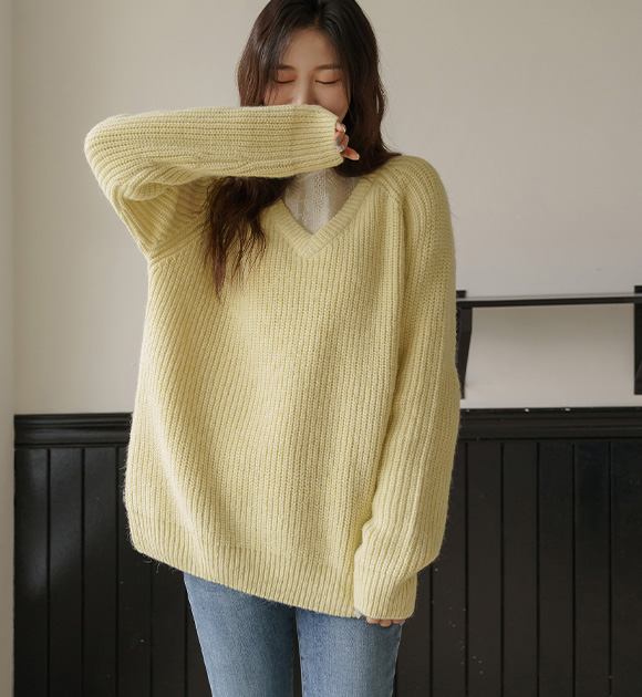 8FO0219KK_Cushing Thick V-Neck Hachi Knit
