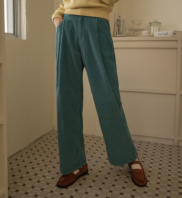 5DA29144NN_Natural fit pintuck wide corduroy pants