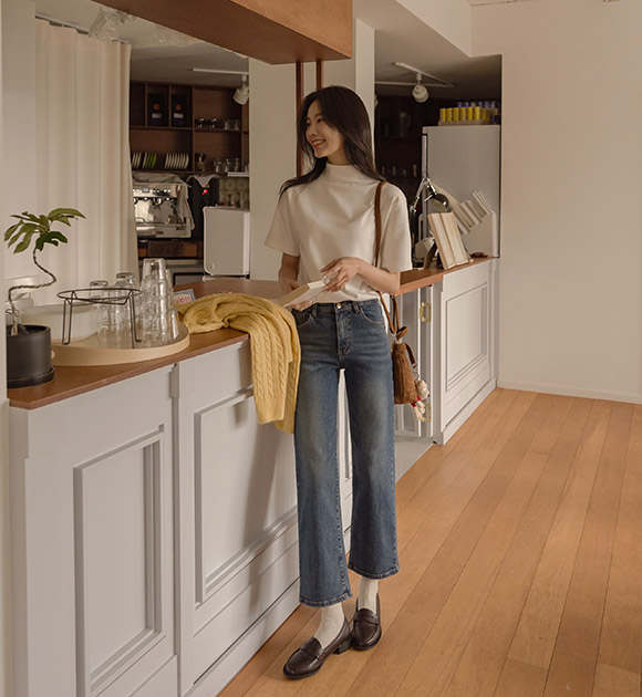 5DA29447NN_Simple semi-wide brushed denim